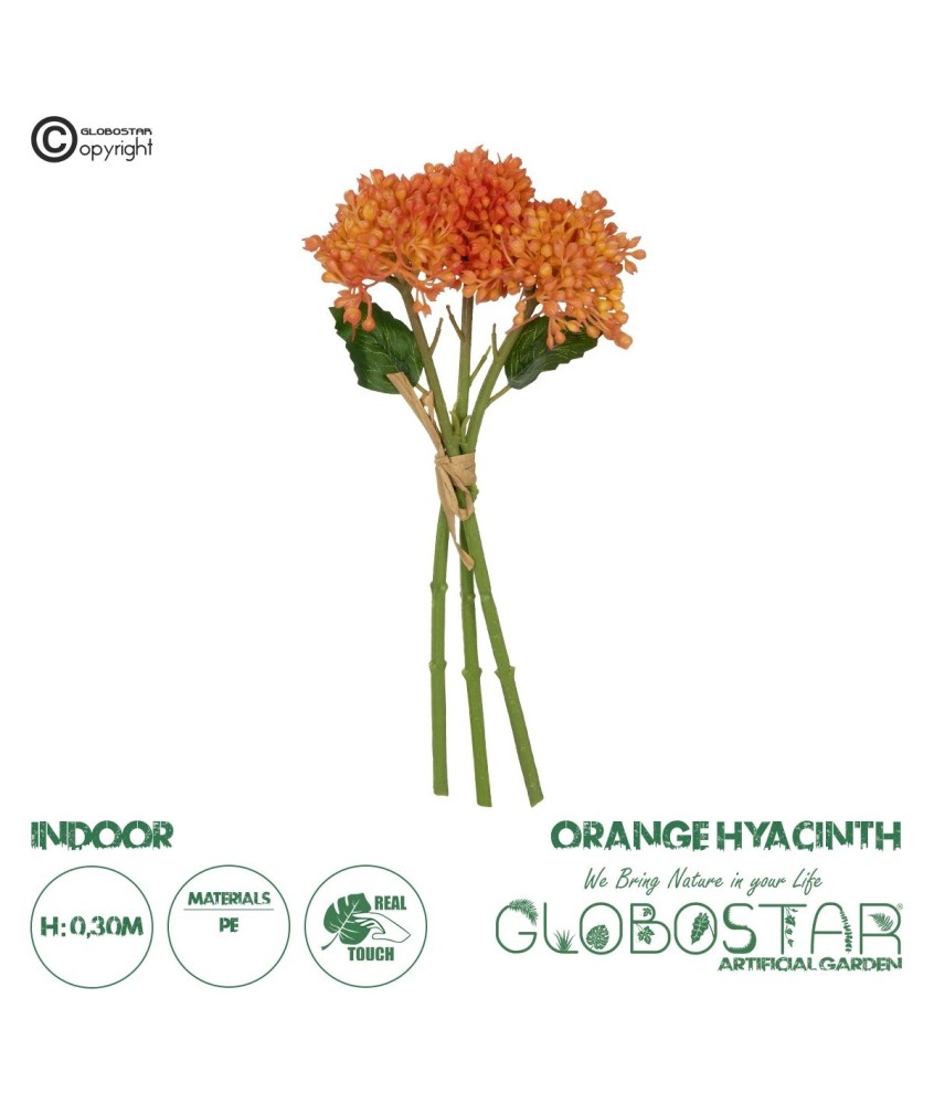 GloboStar® Artificial Garden ORANGE HYACINTH BOUQUET 21357 Τεχνητό Διακοσμητικό Μπουκέτο Πορτοκαλί Υάκυνθος Y30cm